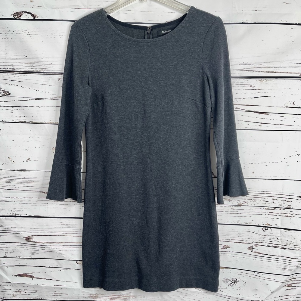 MADEWELL Charcoal Dark Heather Gray Bell Sleeve Knit Dress